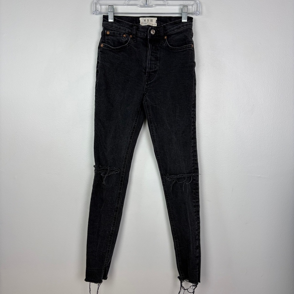We The Free Distressed Skinny Jeans Black Faded Fitted Denim Casual Size 24